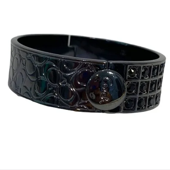 Coach Hinged Signature C and Black Crystal Bangle Bracelet - Picture 9 of 12